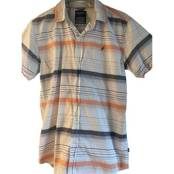 Nautica Men's Front Button Closure Striped Short Sleeves Shirt Size XL - Picture 1 of 15